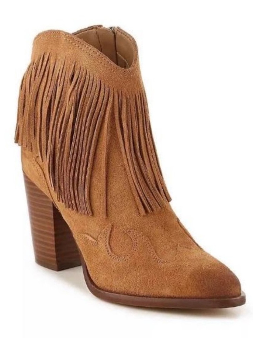 Sam Edelman Camel Tan Benjie Suede Fringe Ankle Western Boots- Size 10